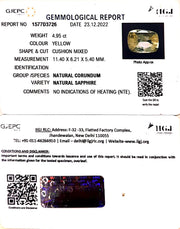 4.95/CT Natural Ceylonese Pukhraj with Govt Lab Certificate-YELSA9U